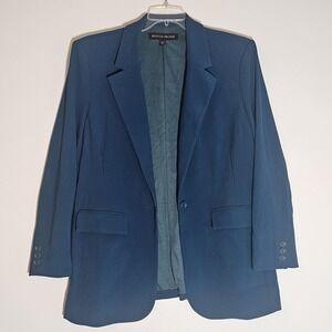 Boston Proper Blazer Womens 18 Blue 1 Button Stretch Knit Office Career Jacket
